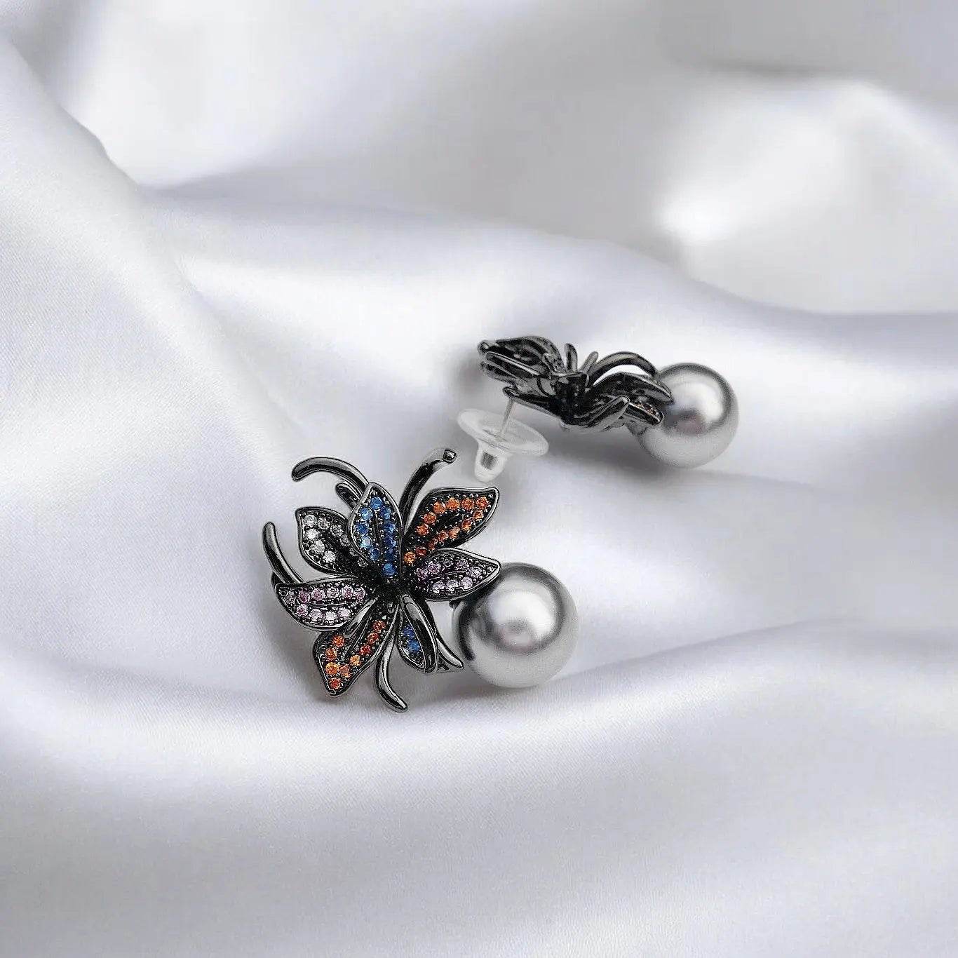 Multicolor Oorbellen met zirkonia's en grijze parels - Victoria Valenza