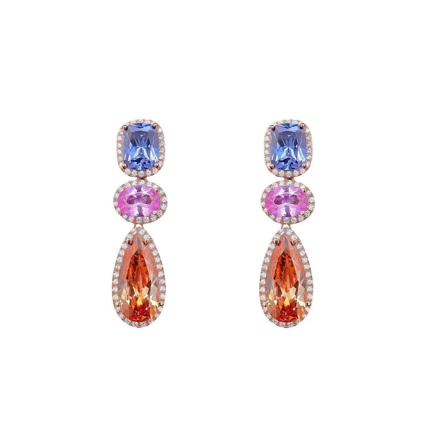 Roségoud vergulde zilveren oorbellen met multicolor zirkonia stenen - Victoria Valenza