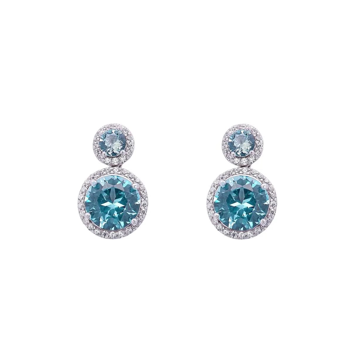 Zilveren fantasie oorbellen met licht blauwe zirkonia stenen  Victoria Valenza