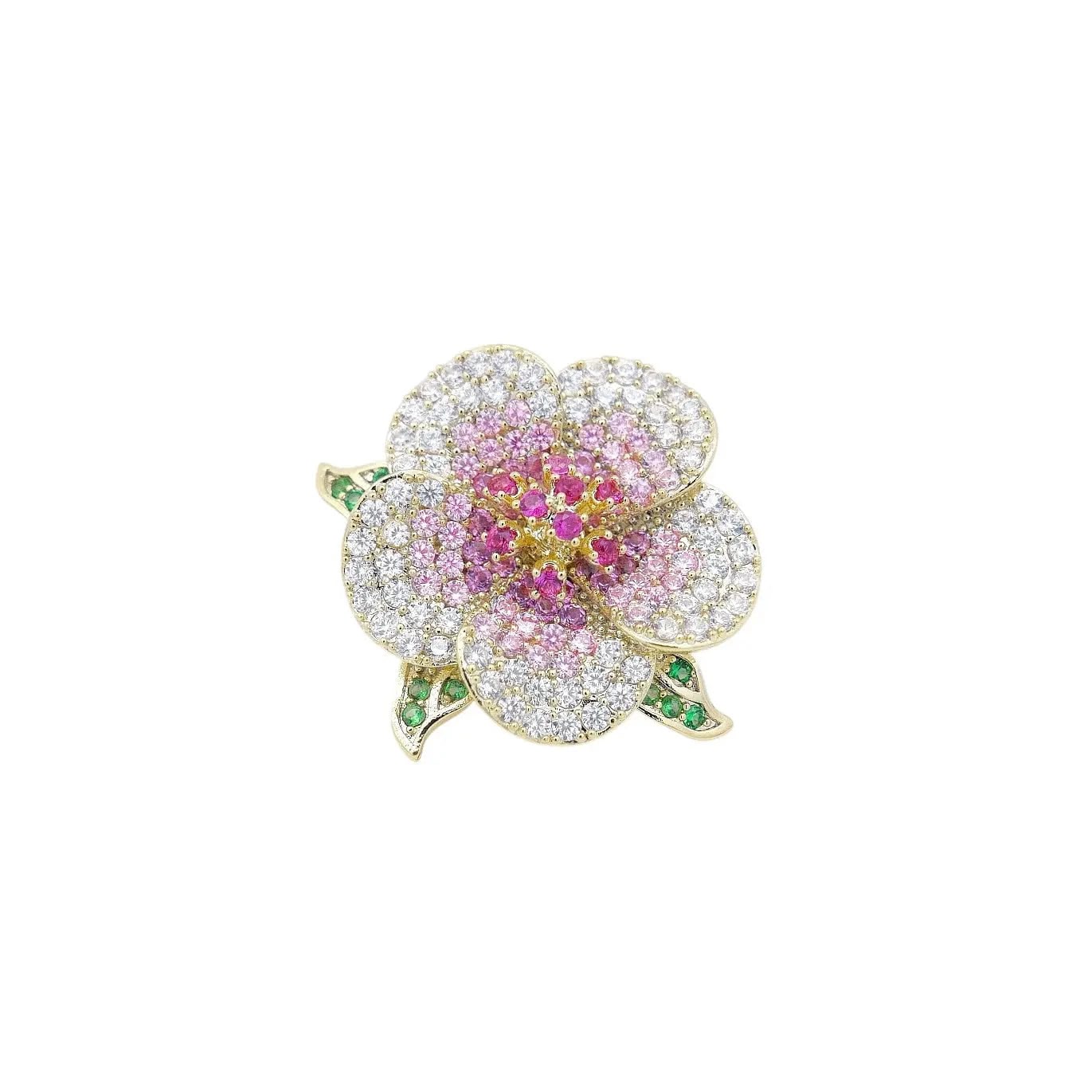 Goudkleurige sakura broche met mulricolor zirkonia stenen  Victoria Valenza