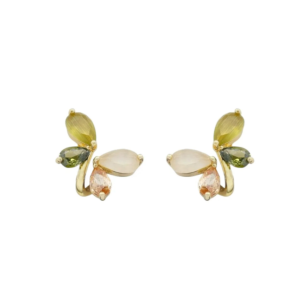 Goudkleurige vlinder oorbellen met clipsen en multicolor zirkonia stenen  Victoria Valenza