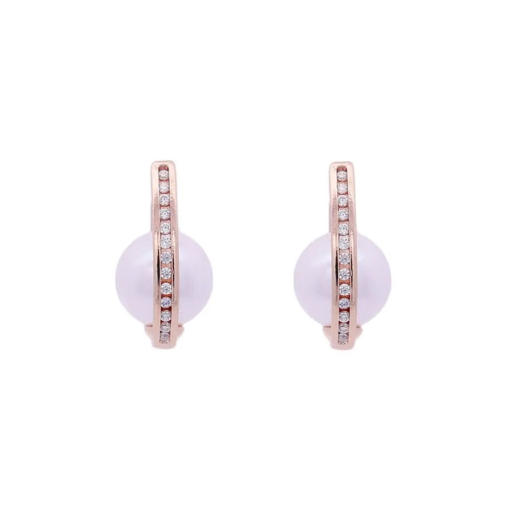 Roségoudkleurige design oorbellen met parels en zirkonia stenen  Victoria Valenza