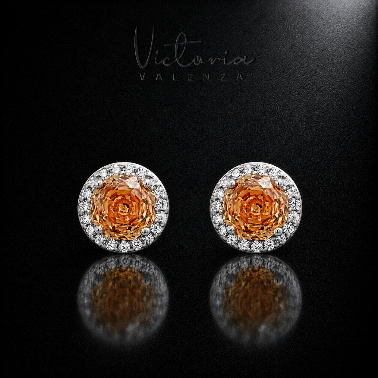 925 Sterling Zilveren Entourage Oorknoppen met Oranjekleurige Zirkonia Stenen | Victoria Valenza