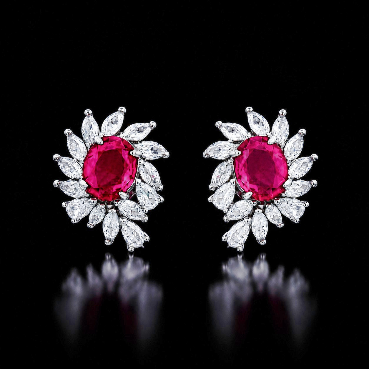 Zilverkleurige Scarlet oorbellen met rode zirkonia stenen | Victoria Valenza