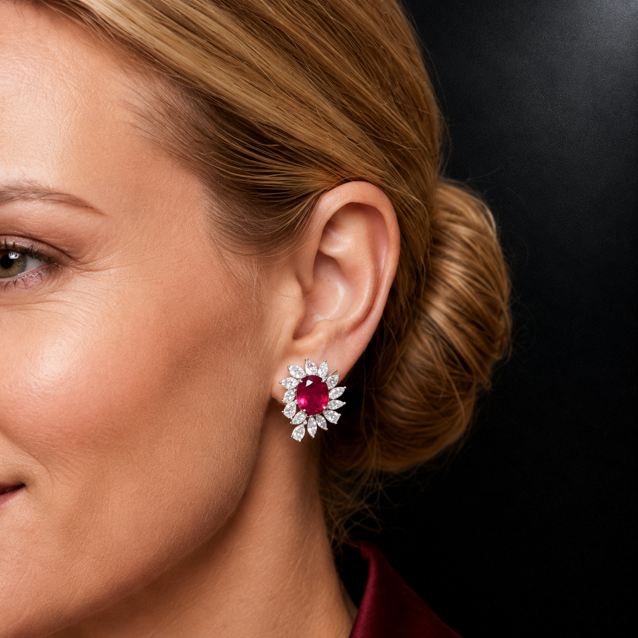 Zilverkleurige Scarlet Oorbellen met Rode Zirkonia Stenen | Victoria Valenza