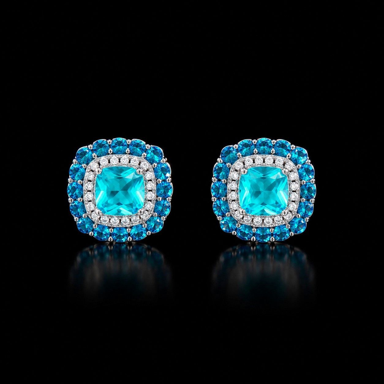 Zilverkleurige Imperia oorbellen met blauwe zirkonia stenen | Victoria Valenza