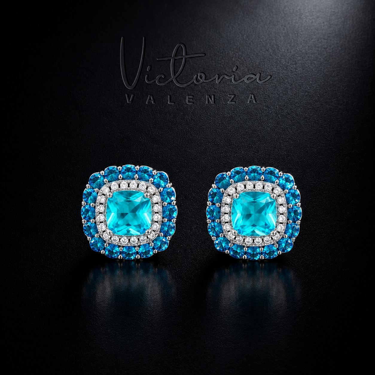 Zilverkleurige Imperia Oorbellen met Blauwe Zirkonia Stenen | Victoria Valenza