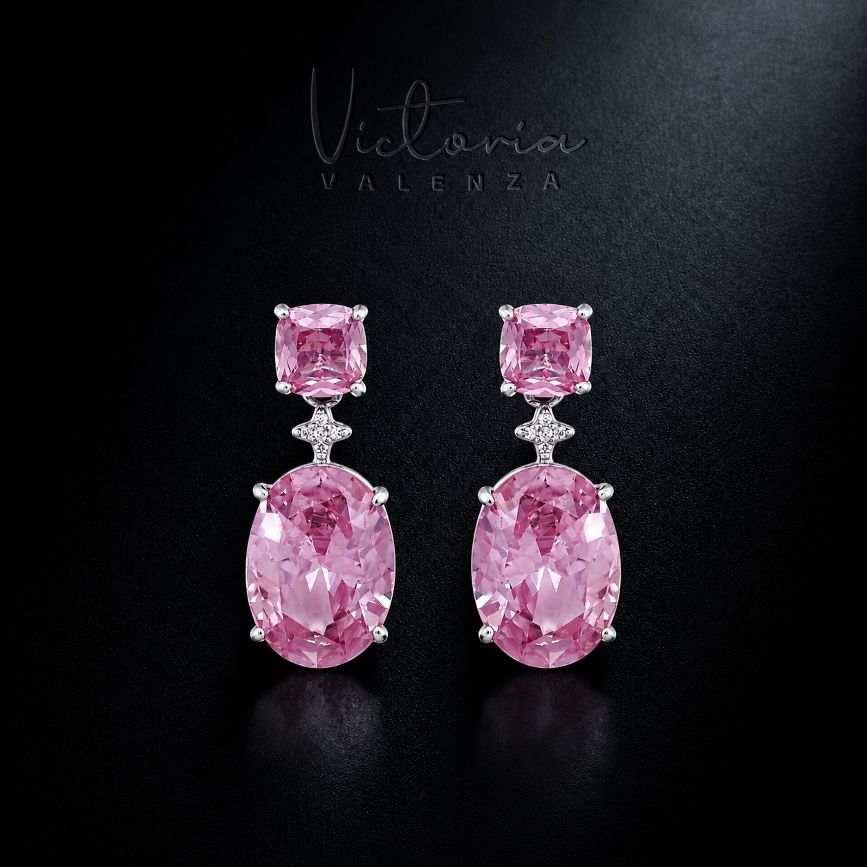 Zilverkleurige Bella Rosa Oorbellen met Roze Zirkonia Stenen | Victoria Valenza