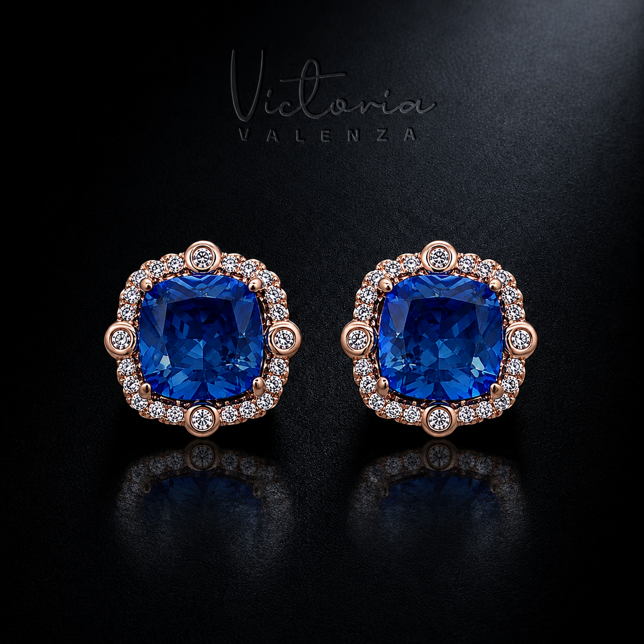 Roségoudkleurige Azurea Oorbellen met Blauwe Zirkonia Stenen | Victoria Valenza