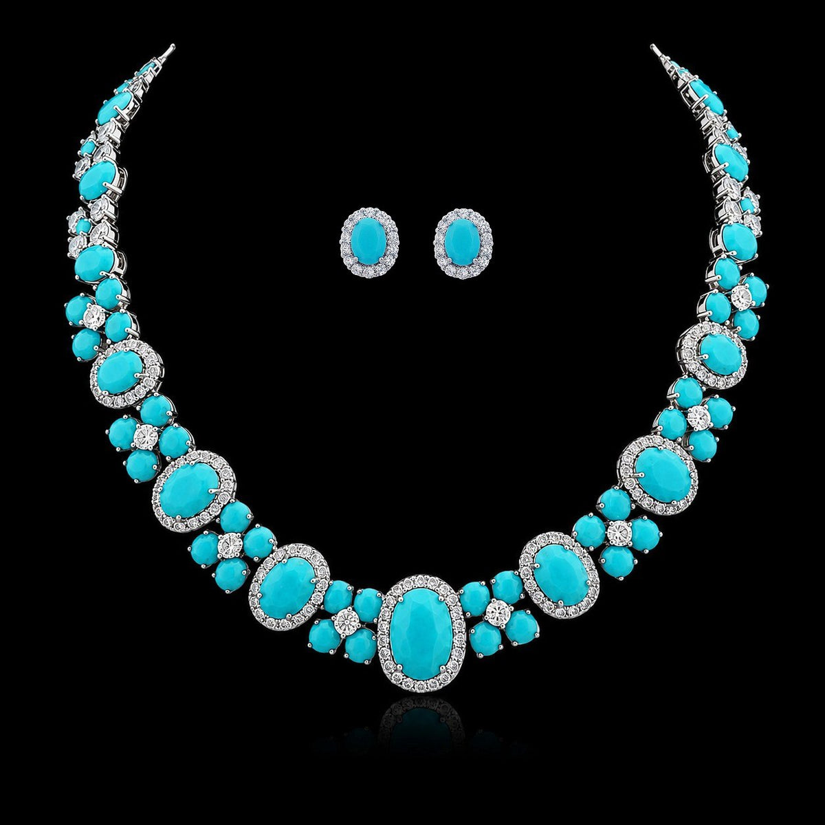 Zilverkleurige Positano Collier en Oorbellen met Turkooizen en Zirkonia Stenen | Victoria Valenza