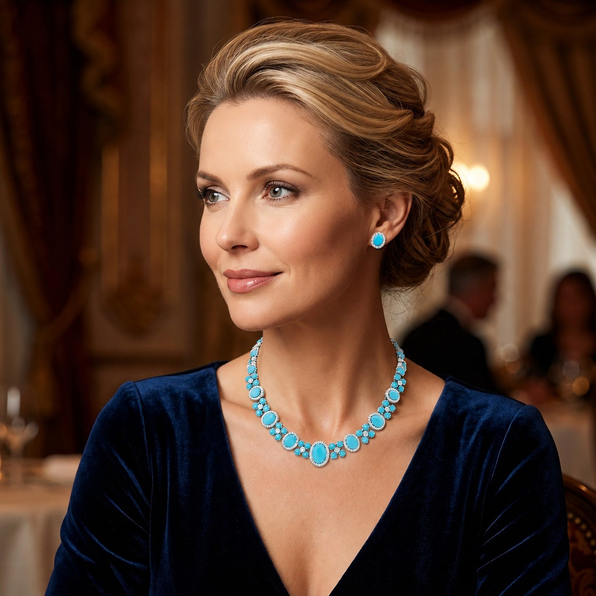 Zilverkleurige Positano Collier en Oorbellen met Turkooizen en Zirkonia Stenen | Victoria Valenza