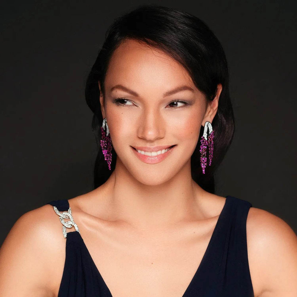 Lange oorbellen met roze zirkonia's - Victoria Valenza