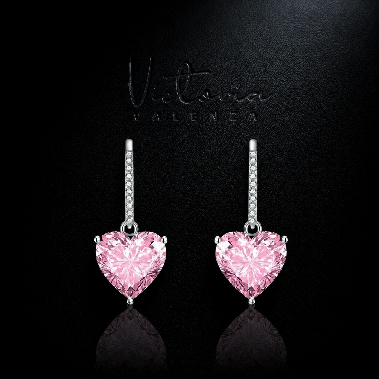 925 Sterling Zilveren Hart Oorbellen met Roze Zirkonia Stenen | Victoria Valenza