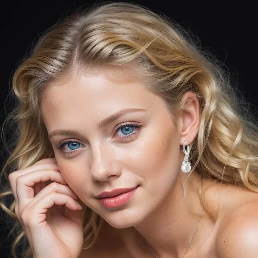 Zilverkleurige parel oorbellen (oorhangers) met zirkonia's - Victoria Valenza
