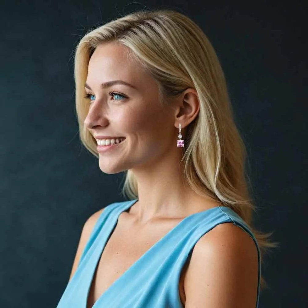 Zilveren Sophie oorbellen met roze en witte zirkonia's - Victoria Valenza