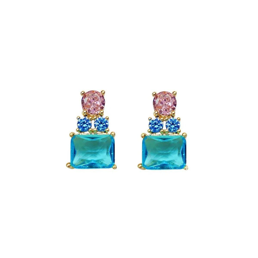 
                      
                        Goudkleurige oorbellen met roze en blauwe zirkonia's - Victoria Valenza
                      
                    