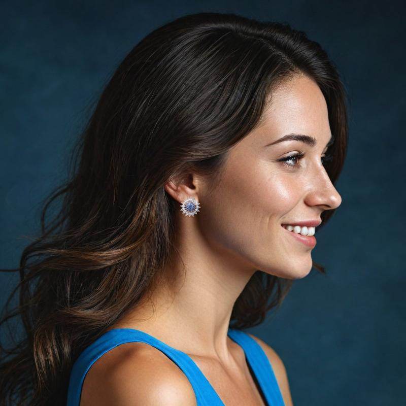 Zilverkleurige bloem oorknoppen met blauwe en witte zirkonia's - Victoria Valenza