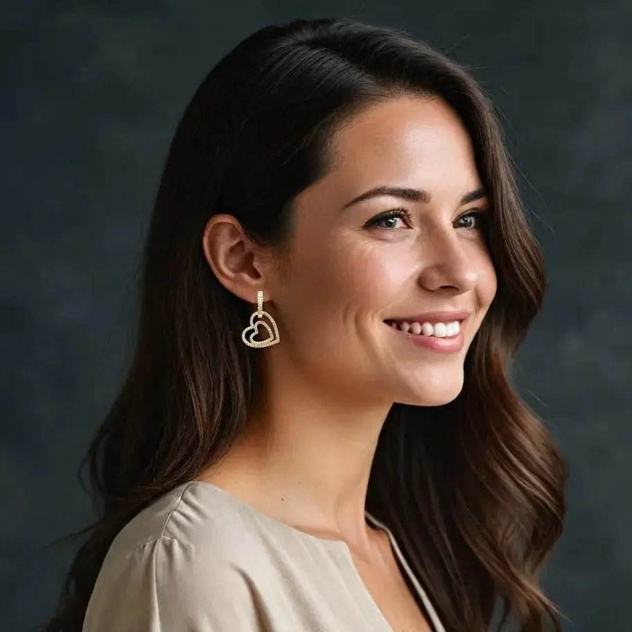 Goudkleurige Linda hart oorbellen met zirkonia's - Victoria Valenza