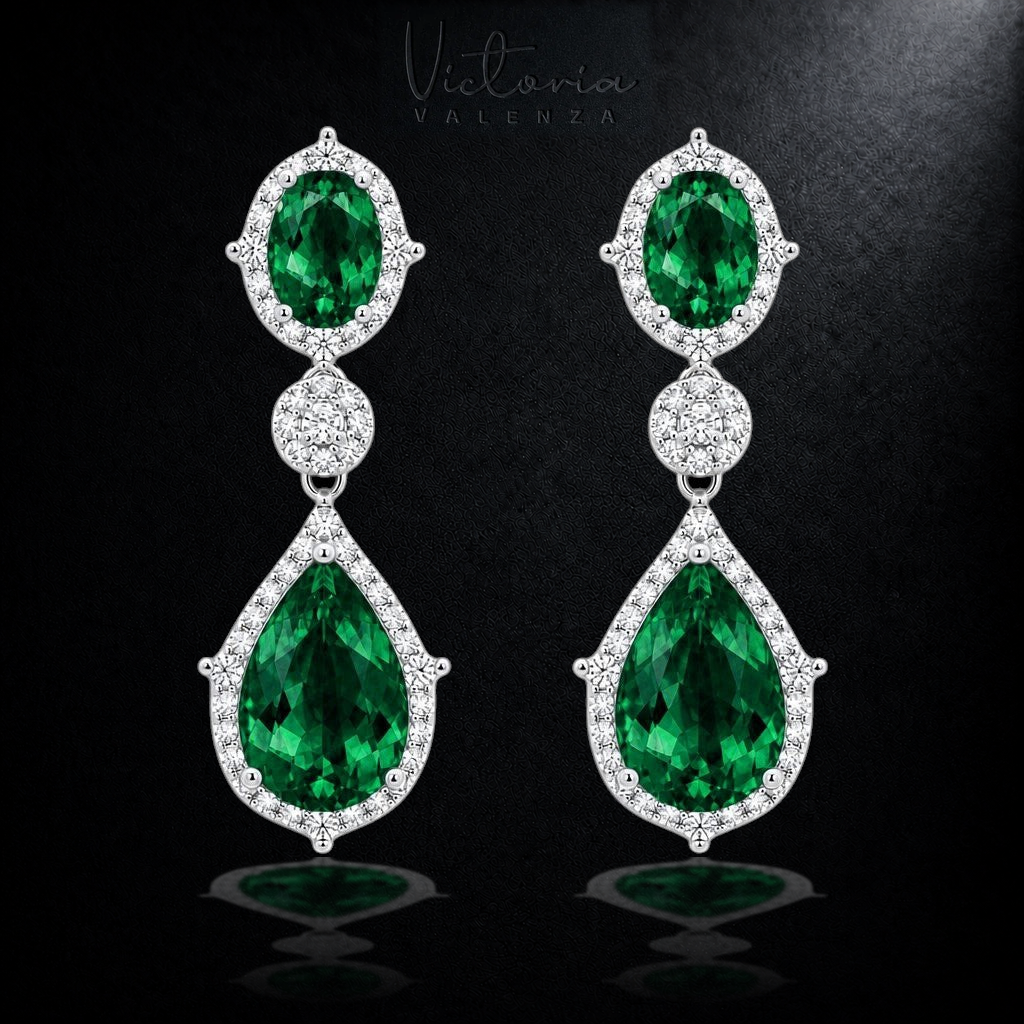 Zilverkleurige Bellissima Oorbellen met Smaragdkleurige Zirkonia Stenen | Victoria Valenza
