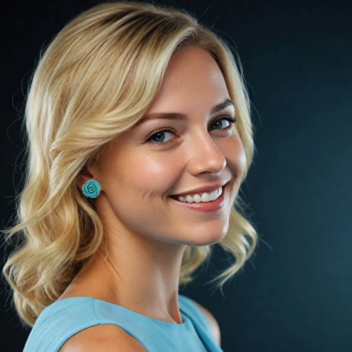 Zilveren oorbellen met turquoise roos - Victoria Valenza