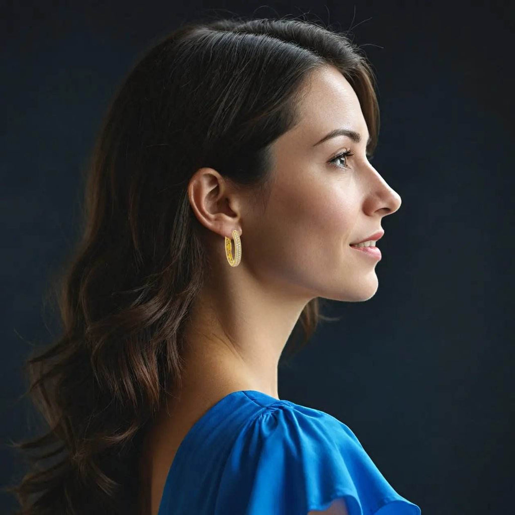 Verguld zilveren oorbellen (ovaal) met pavé zirkonia's - Victoria Valenza
