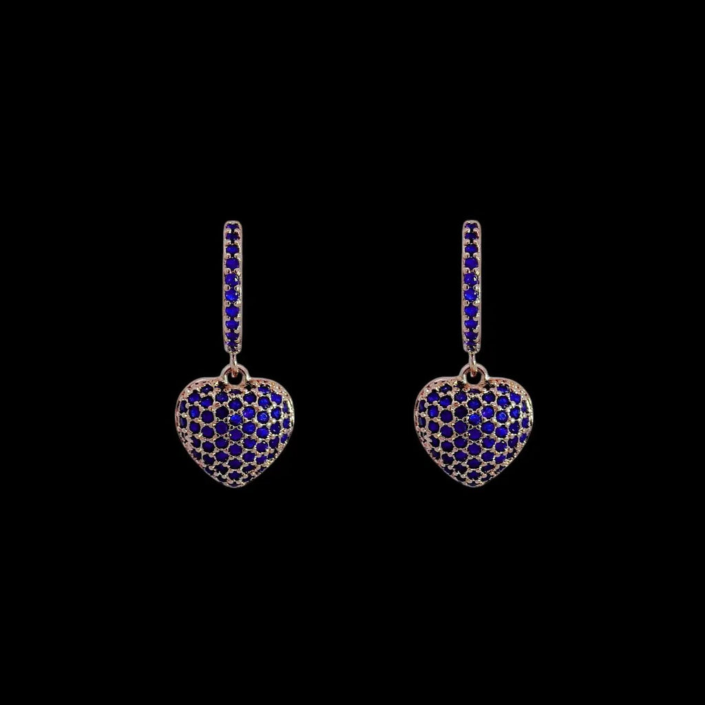 Roségoudkleurige hart oorbellen met blauwe zirkonia stenen  Victoria Valenza
