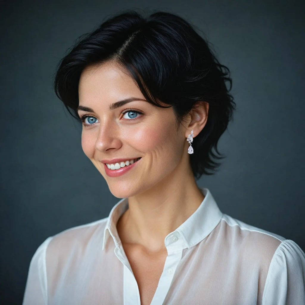 Zilverkleurige elegante oorbellen met peer en markies zirkonia stenen.  Victoria Valenza
