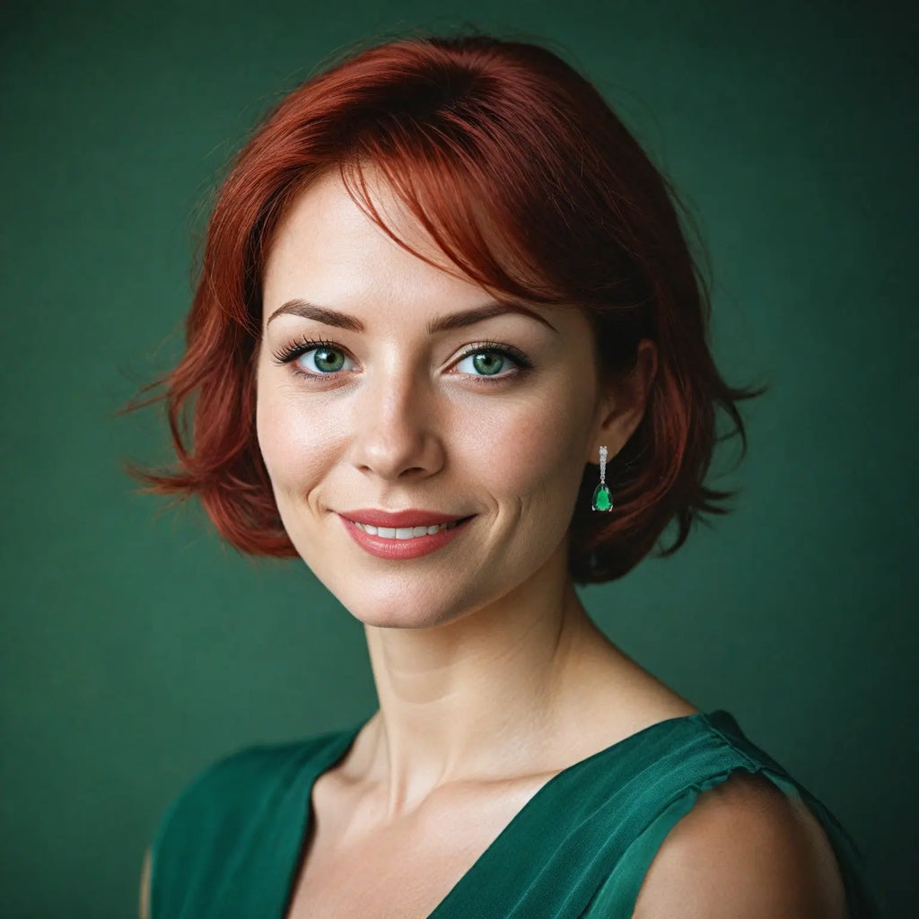 Zilverkleurige oorbellen met peervormige groene zirkonia stenen.  Victoria Valenza