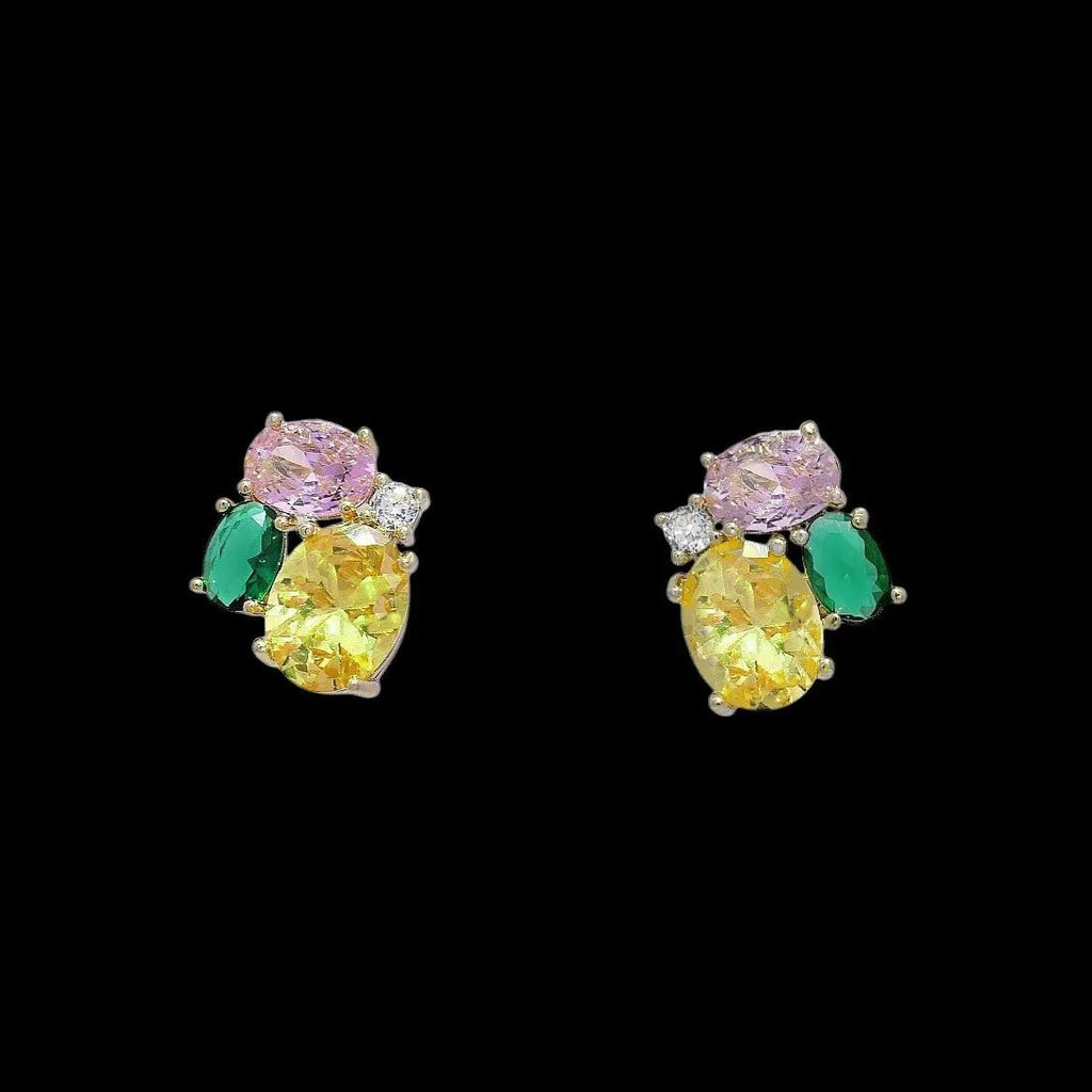 Goudkleurige tutti frutti oorbellen met zirkonia stenen  Victoria Valenza