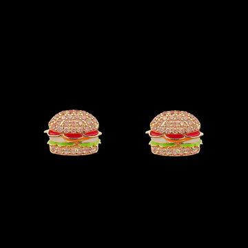 Verguld zilver hamburger oorbellen met zirkonia stenen  Victoria Valenza