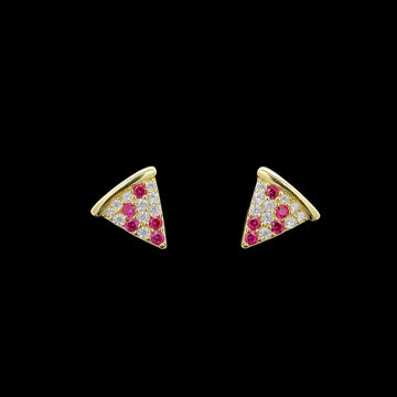 Verguld zilver pizza oorbellen met rode zirkonia stenen  Victoria Valenza