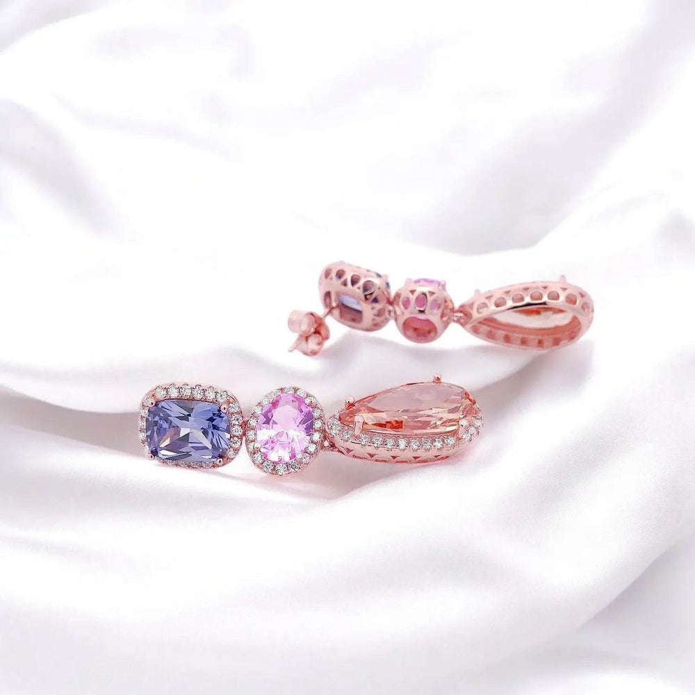 
                      
                        Roségoud vergulde zilveren oorbellen met multicolor zirkonia stenen - Victoria Valenza
                      
                    