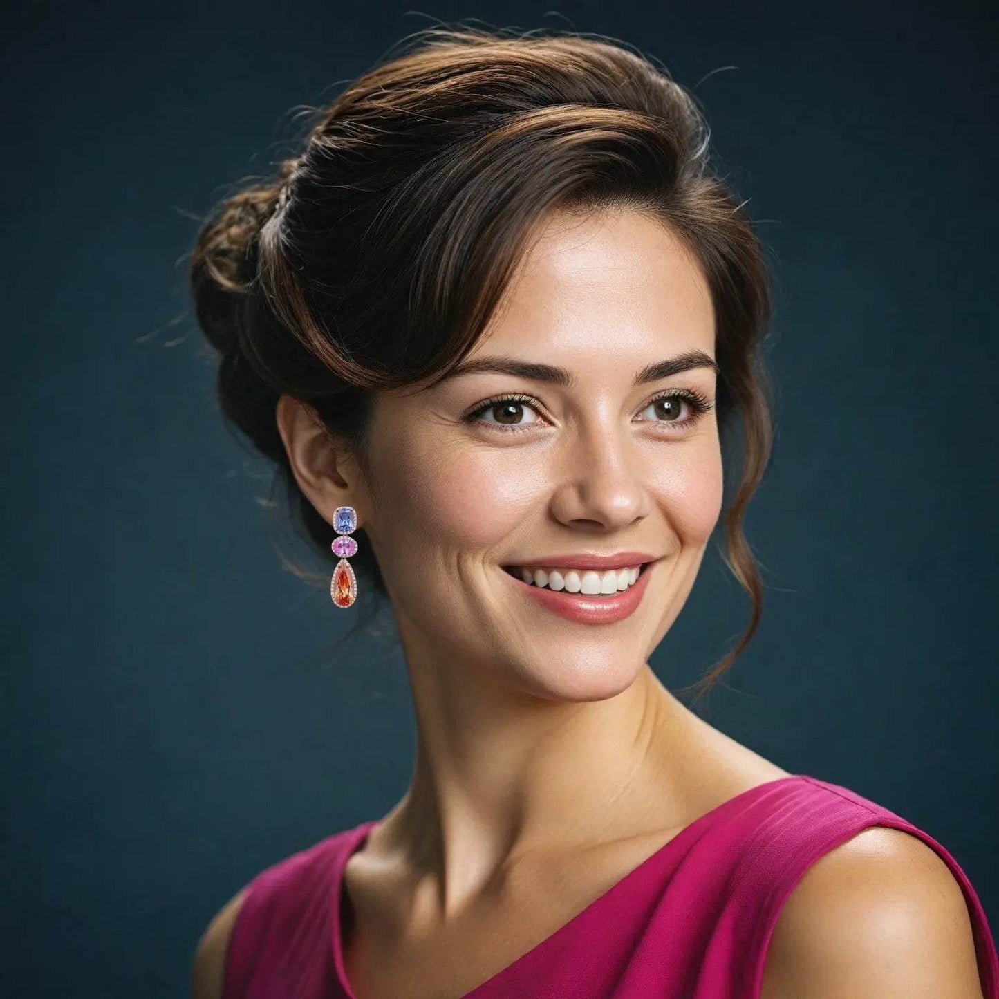 Roségoud vergulde zilveren oorbellen met multicolor zirkonia stenen - Victoria Valenza