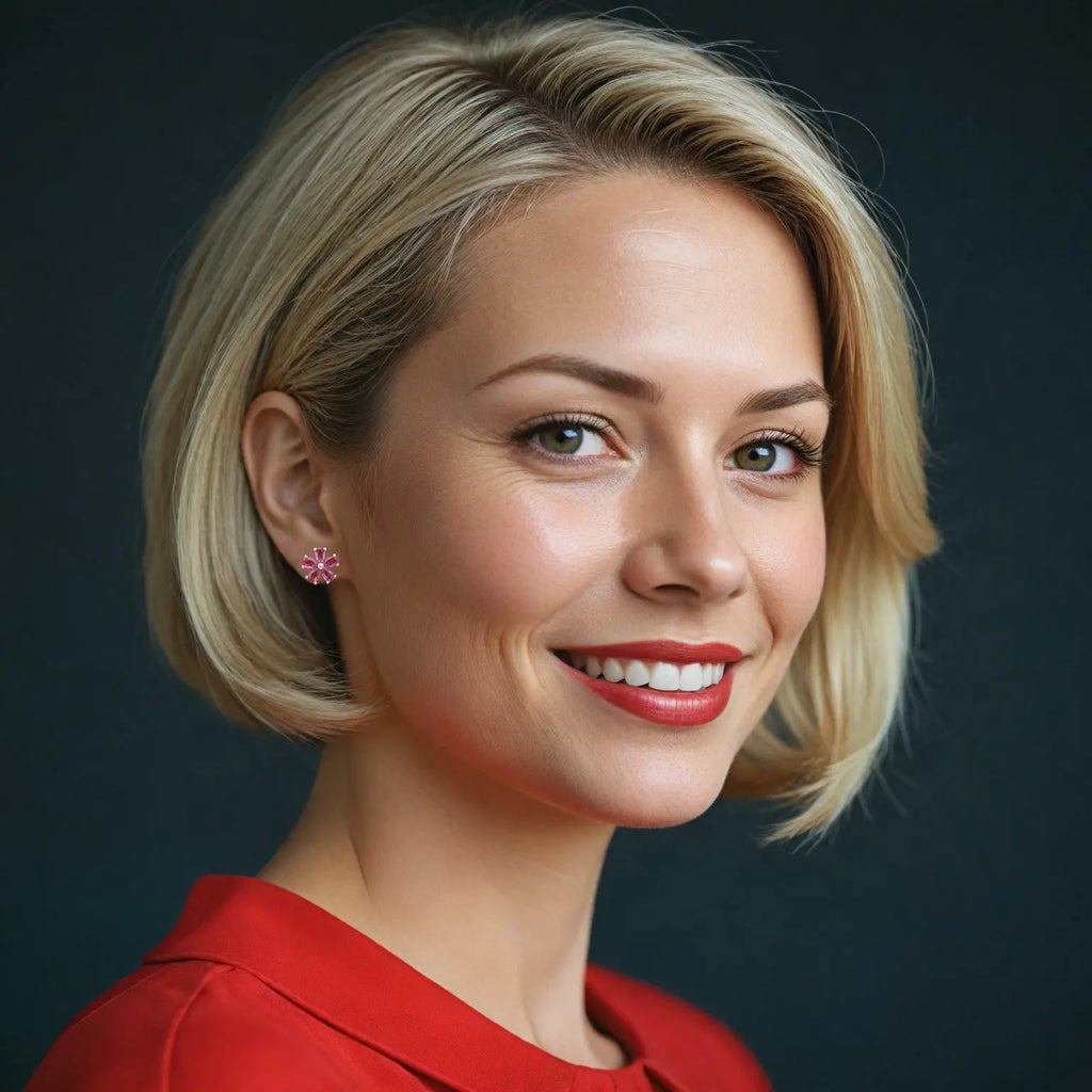 Zilverkleurige bloem oorbellen met roze zirkonia stenen  Victoria Valenza