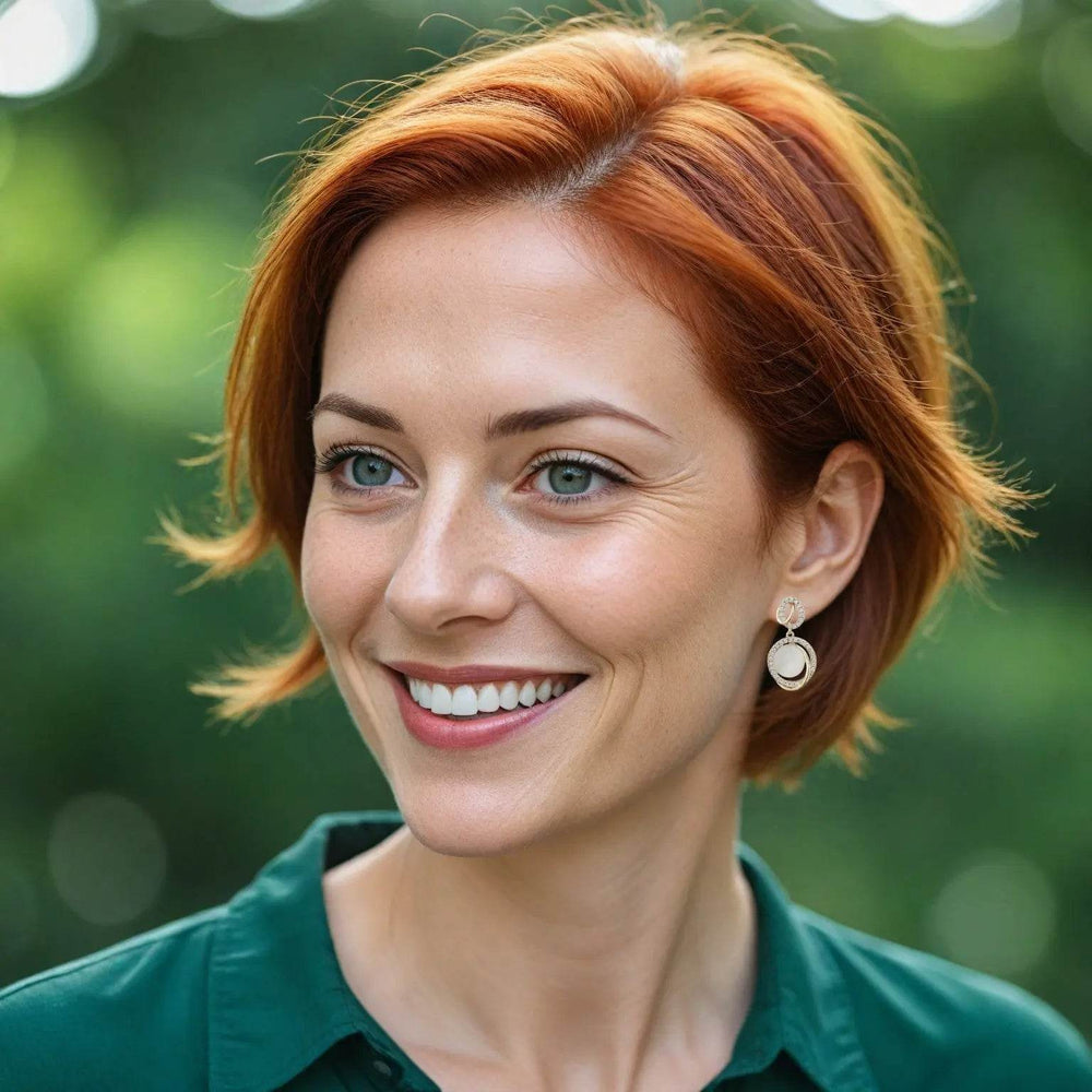 Goudkleurige design oorbellen met maansteen en zirkonia stenen - Victoria Valenza