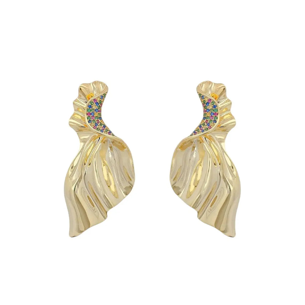 
                      
                        Vergulde blad oorbellen met multicolor zirkonia stenen  Victoria Valenza
                      
                    