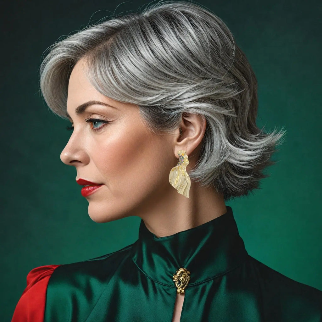 Vergulde blad oorbellen met multicolor zirkonia stenen  Victoria Valenza