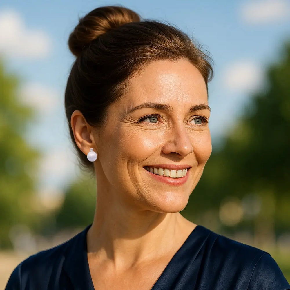 Zilveren clip oorbellen met parels 12 mm en zirkonia stenen.  Victoria Valenza