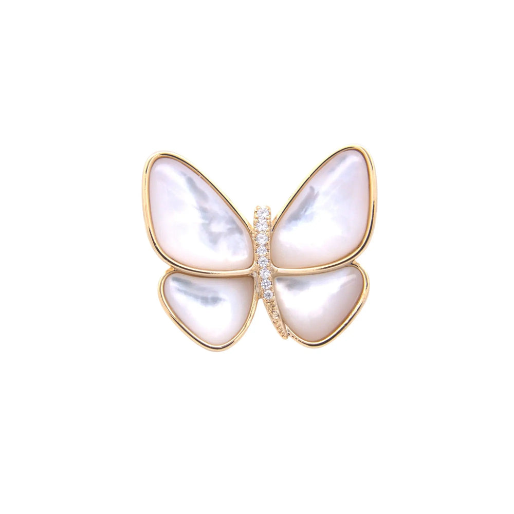 
                      
                        Goudkleurige vlinder broche met parelmoer en zirkonia stenen  Victoria Valenza
                      
                    