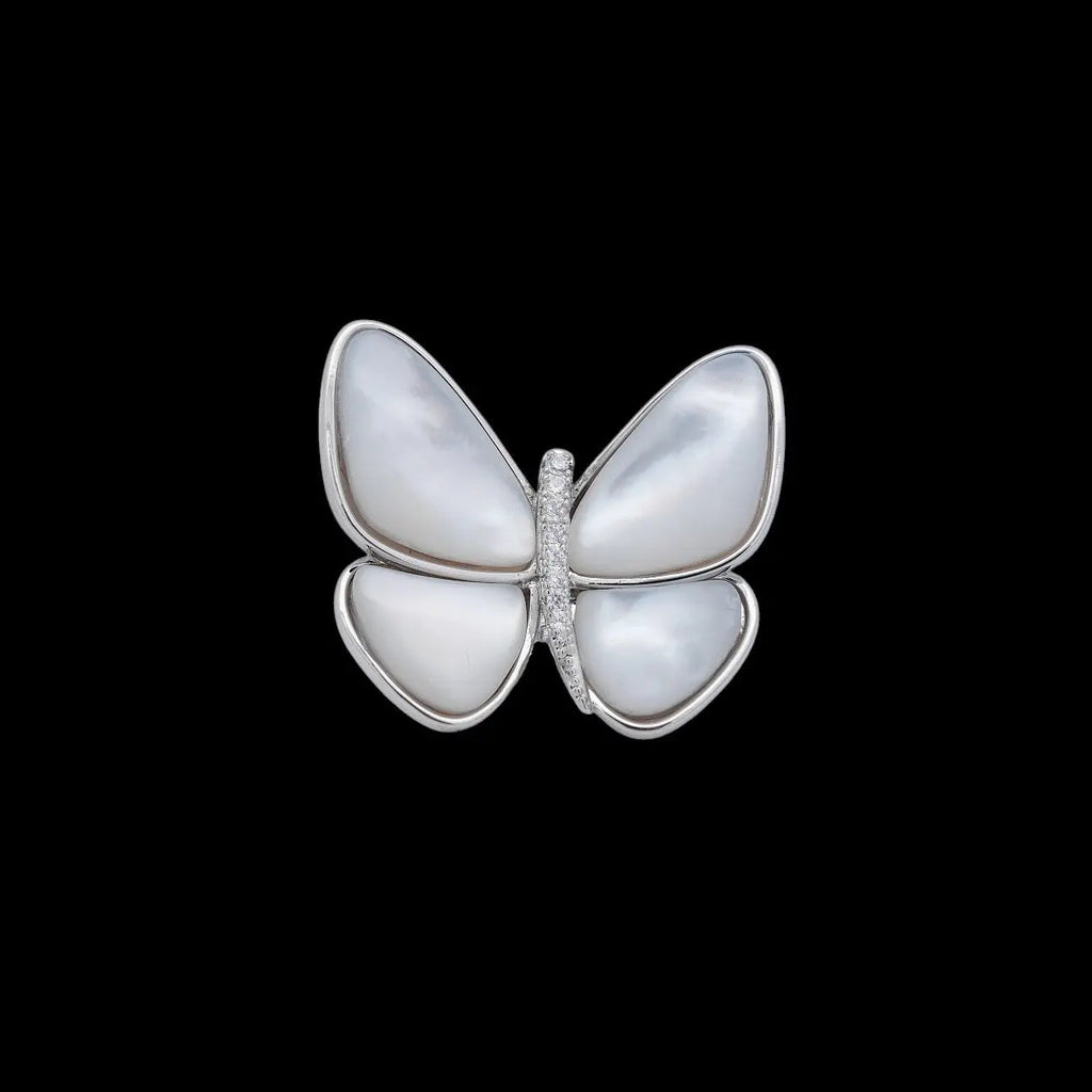 Zilverkleurige vlinder broche met parelmoer en zirkonia stenen  Victoria Valenza