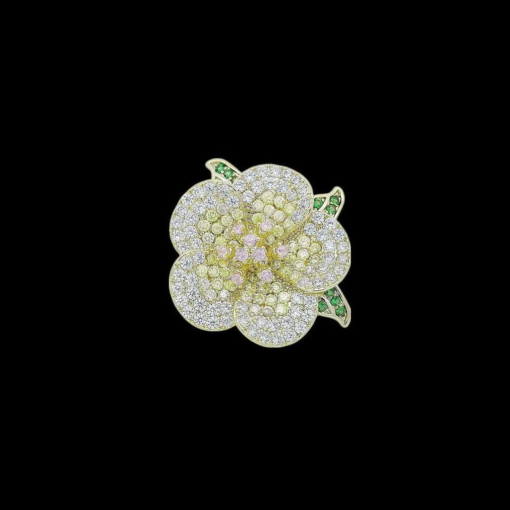 Goudkleurige sakura broche met met gele zirkonia stenen  Victoria Valenza