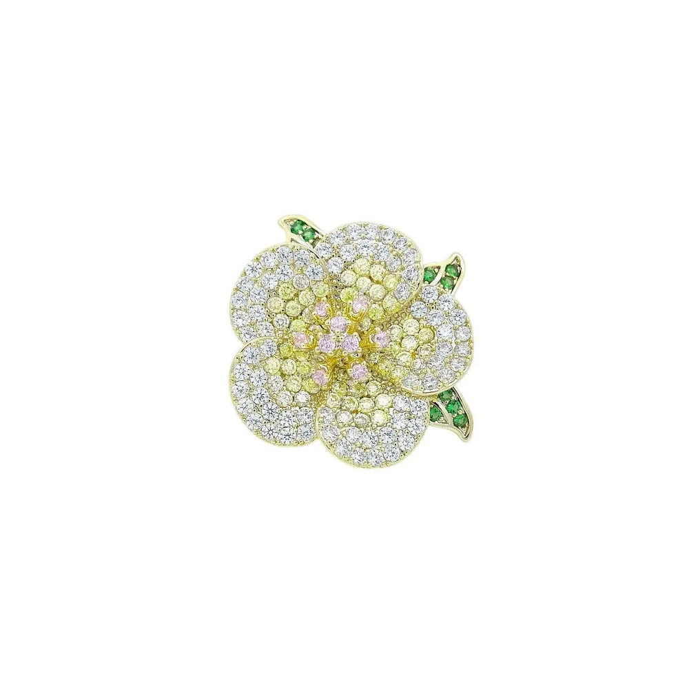 
                      
                        Goudkleurige sakura broche met met gele zirkonia stenen  Victoria Valenza
                      
                    
