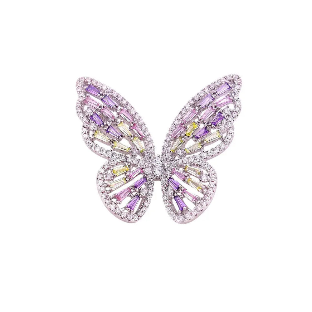 
                      
                        Zilverkleurige vlinder broche tevens hanger met multicolor zirkonia stenen  Victoria Valenza
                      
                    