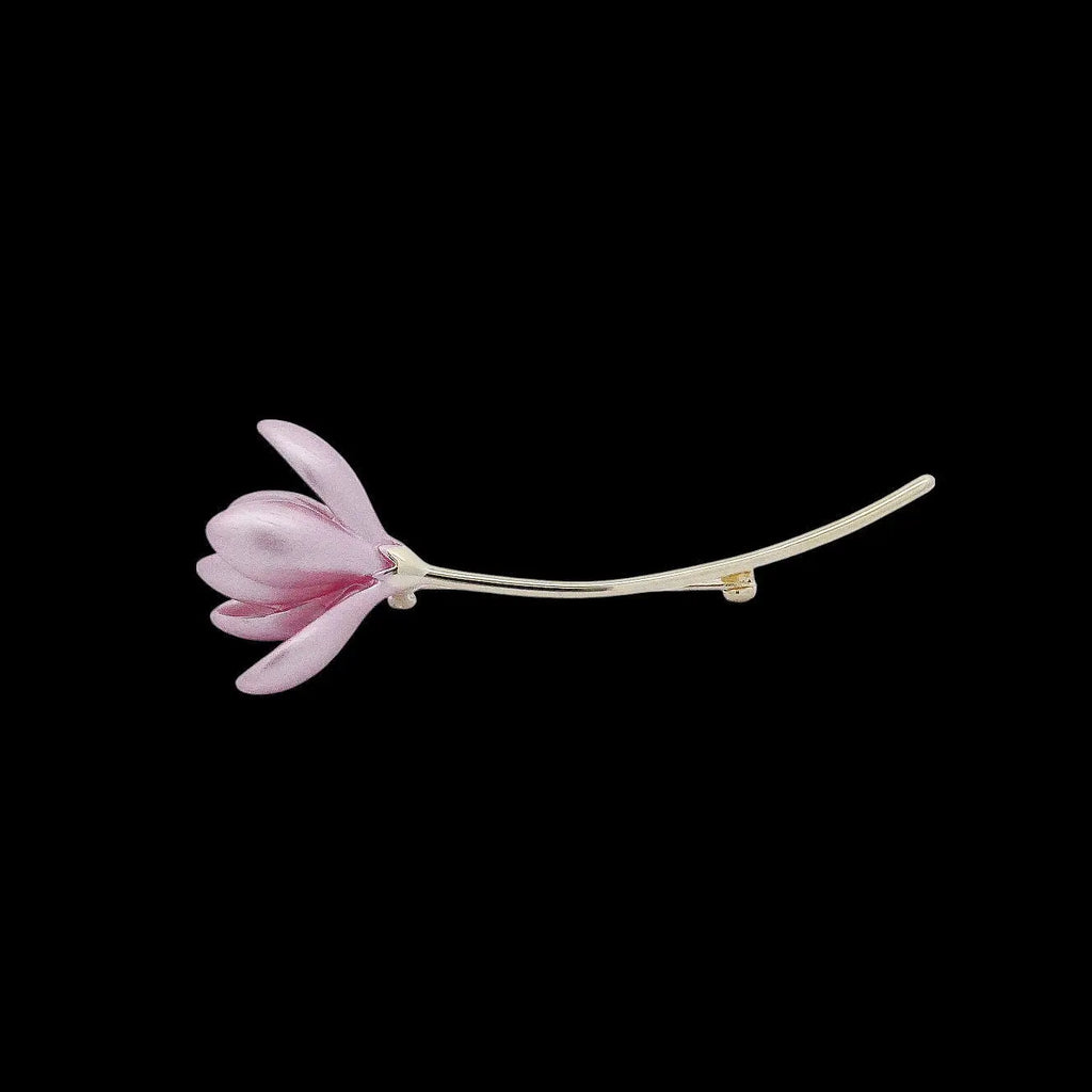Goudekleurige krokusbloem broche met roze emaille  Victoria Valenza