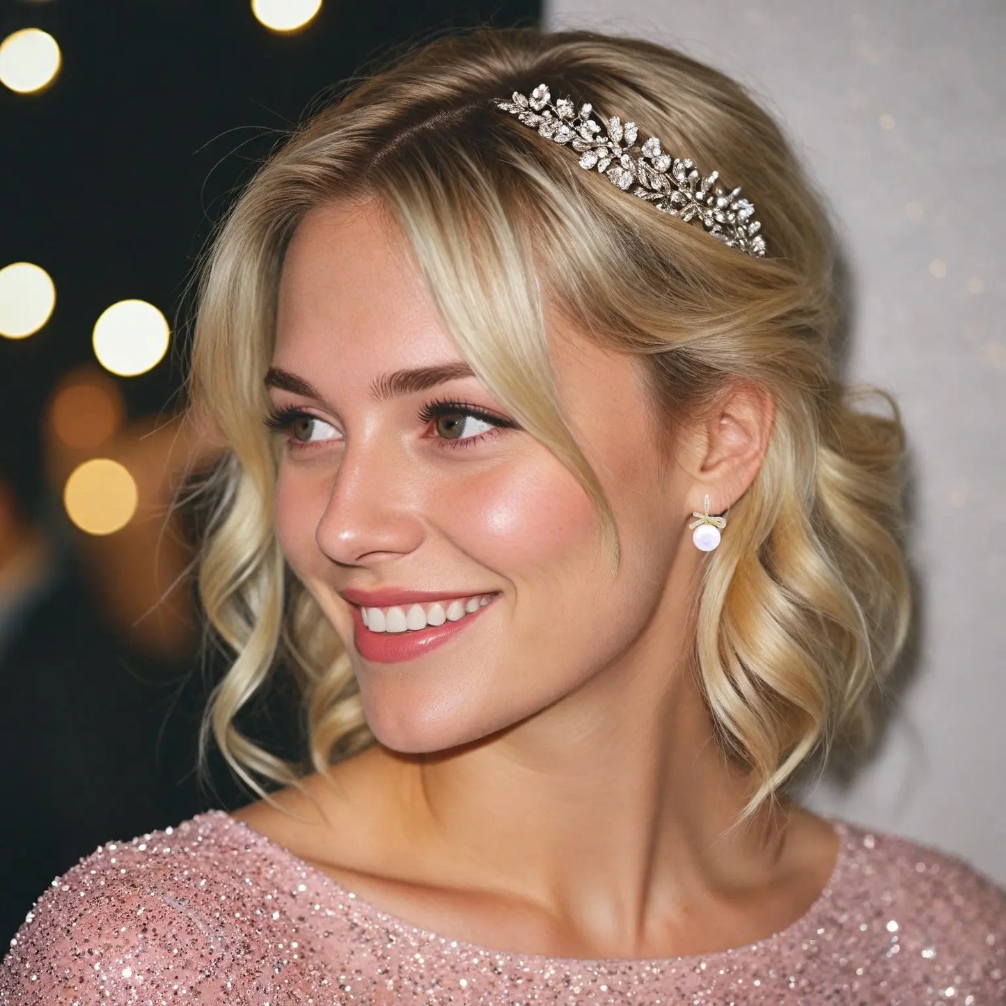 Goudkleurige ribbon oorbellen met clipsen, parels en zirkonia stenen  Victoria Valenza