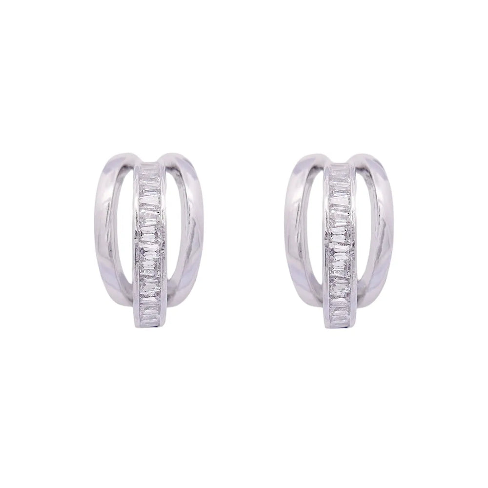 
                      
                        Zilverkleurige oorbellen met clipsen met trapezium zirkonia stenen  Victoria Valenza
                      
                    
