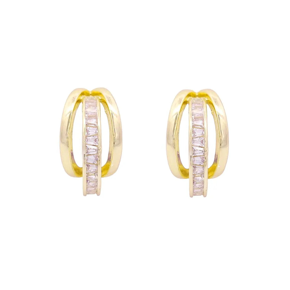 
                      
                        Goudkleurige oorbellen met clipsen met trapezium zirkonia stenen  Victoria Valenza
                      
                    