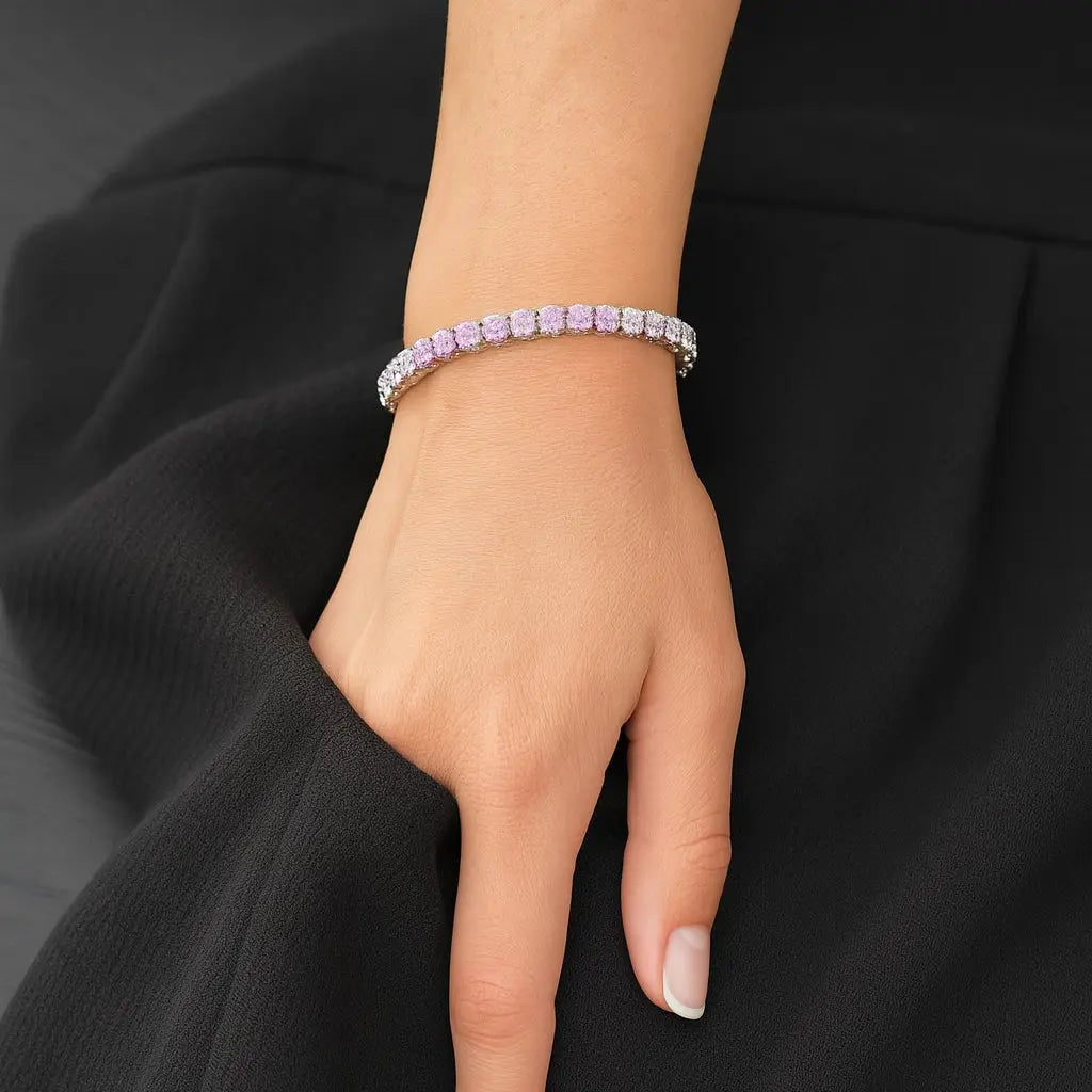 RVS tennis armband met roze en witte zirkonia stenen  Victoria Valenza