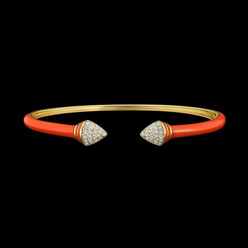 Goudkleurige armband met oranje emaille en zirkonia stenen  Victoria Valenza