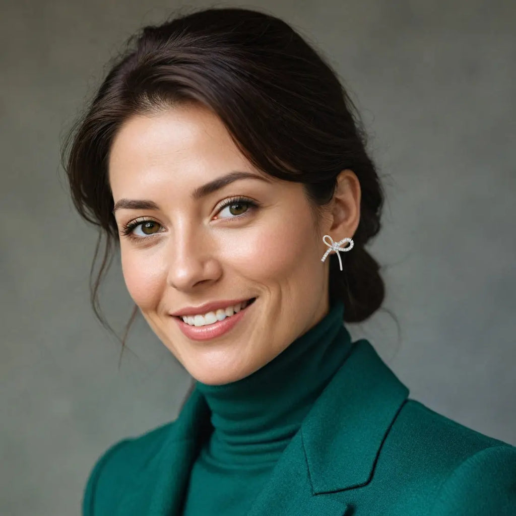 Zilverkleurige strik oorbellen met zirkonia stenen  Victoria Valenza